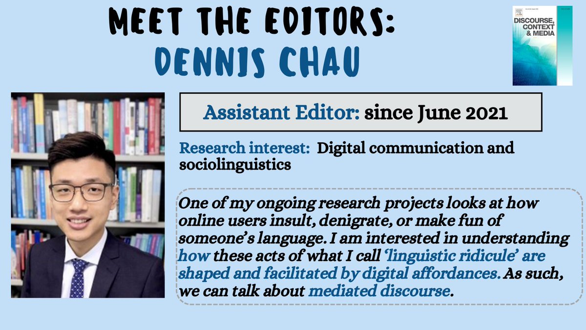 dcmjournal's tweet photo. Last but not least, as part of the team we have our assistant editors, @denniscychau & Clare Anderson, and our social media editor, @LauraFilardo. All of them acknowledge the importance of #MediatedDiscourse in their work.
Do you want to #MeetTheEditors? See🔽🔽 https://t.co/jLdM34osNP