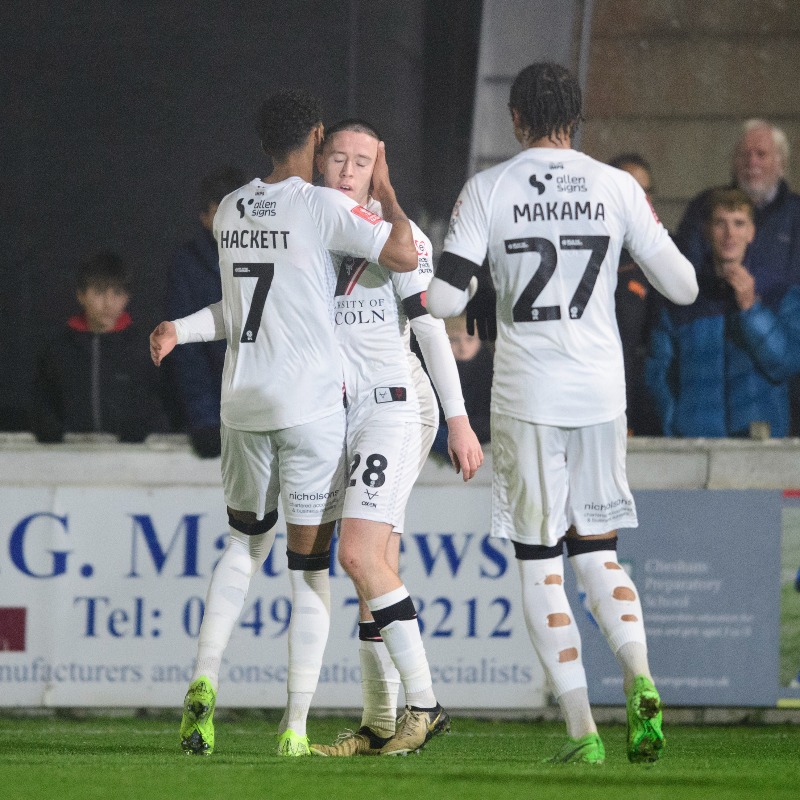 LincolnCity_FC's tweet photo. 📰 It was job done as strikes from Jack Moylan, Jovon Makama and Conor McGrandles, in addition to an own goal, secured City a place in the second round of the Emirates FA Cup.

#WeAreImps | #CHELIN