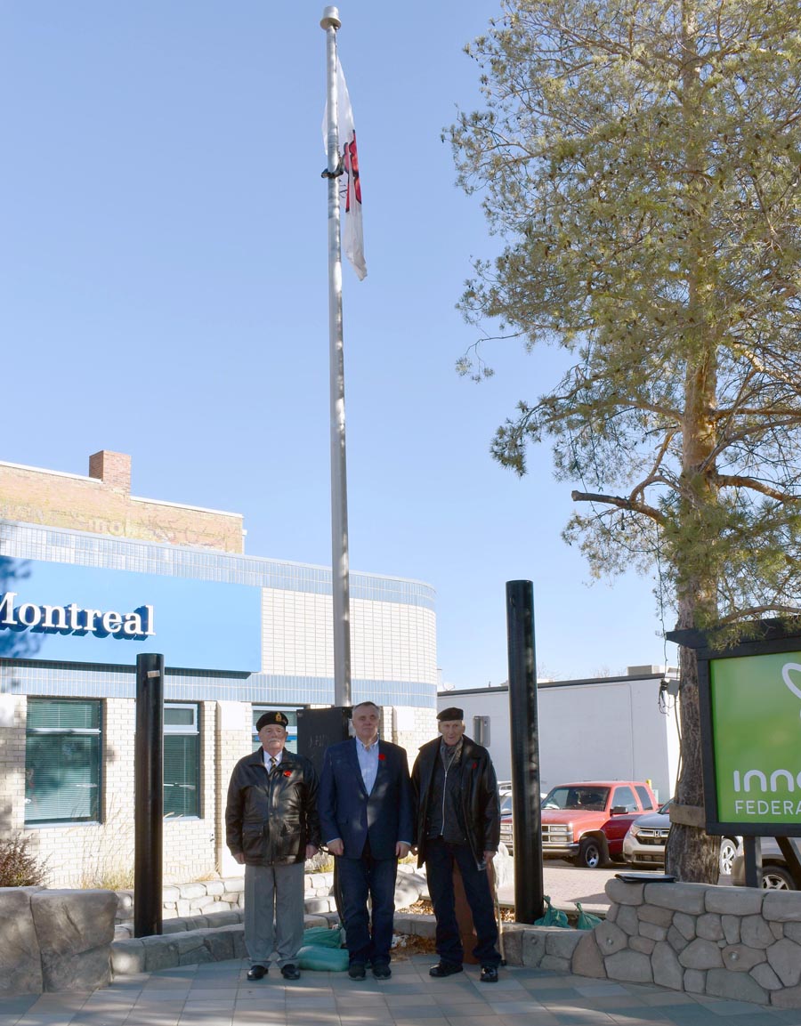 The poppy flag was raised on Market Square in downtown #SwiftCurrent in recognition of the start of Remembrance Week. Attendees included Second World War veteran John Watson, who served on the war front in Europe with the Royal Regina Rifles. #LestWeForget #RemembranceDay