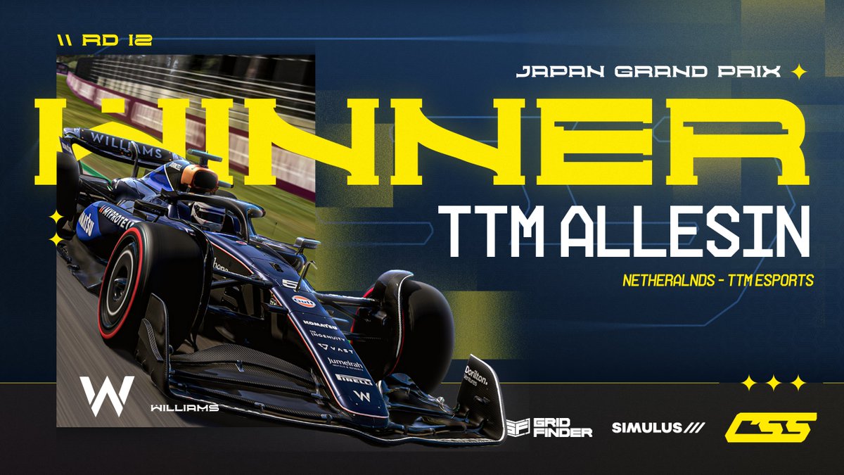 competitivessf1's tweet photo. RACE WINNER | XB R12 ๐ฏ๐ต - @TTM_allesin
2 race wins in a row to end the season for @TTM_Esports_ ๐
#CSSxS4 https://t.co/lqS3umC82N