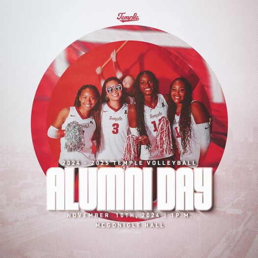 Temple_VB's tweet image. Calling all alumni!!! Join us in McGonigle Hall this Sunday, November 10th when we take on North Texas at 1p.m.

Click Here &amp;gt; alumni.temple.edu/VBAlumni2024

#CherryOn #TempleVolleyball #Philly #TempleTuff #LetsPacktheMac