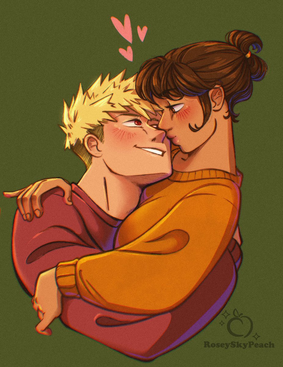 RoseySkyPeach's tweet image. I had trouble with this one and restarted it so many times but I really wanted to draw them in that pose so here you all go. Two hero’s pathetically in love with each other.

#kacchako