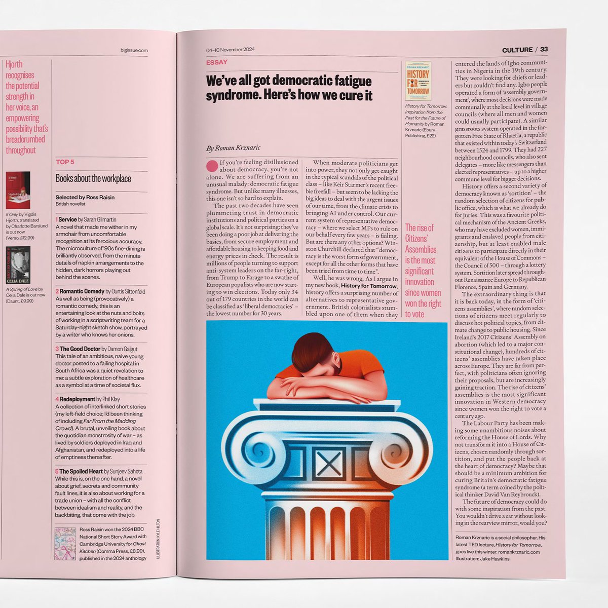 Illustration in this week’s <a href="/BigIssue/">Big Issue</a> ‘We’ve all got democratic fatigue syndrome. Here’s how we cure it’

Always a pleasure illustrating the Books essay!

Buy this week’s issue and support your local vendor! 😊

#illustration #illustrator #editorial
