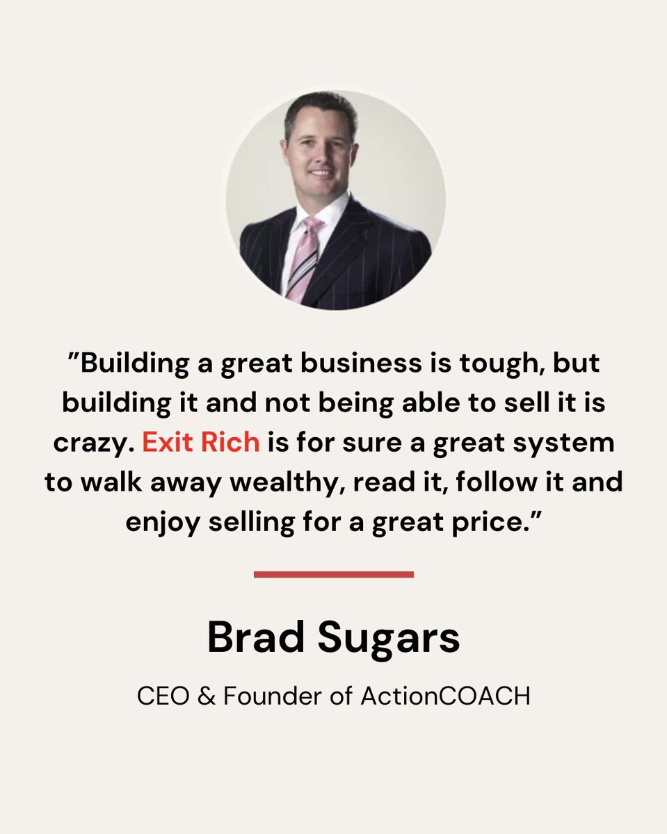Thank you, Brad Sugars CEO of ActionCOACH, for endorsing #ExitRich as the go-to guide for achieving a profitable exit.

Check out the link in my bio to grab your copy now!

#ExitRich #BusinessGrowth #Entrepreneurship #SellYourBusiness #BusinessOwners #BradSugars