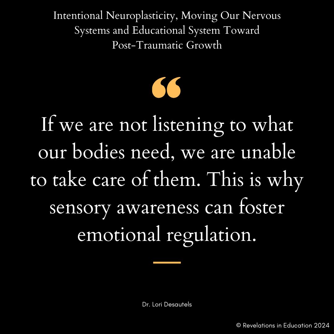 Sensory awareness ➡️ emotional regulation 

#nervoussystem #connection #student #children #youth #educator #revelationsineducation #appliededucationalneuroscience #intentionalplasticity #neuroplasticity #sensory #regulation