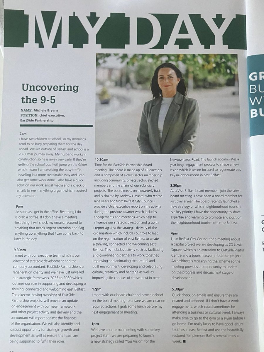 EastSidePship's tweet photo. Thanks to @UlsterBusiness @BelTel for featuring the launch of our recent strategic plan 2025-2030 as well as a feature on our CEO @Michele_Bryans #Uncovering9to5. Thanks also to @rcb35 for our going PR &amp; Comms support 👏🏻 https://t.co/x2eBSehy7q