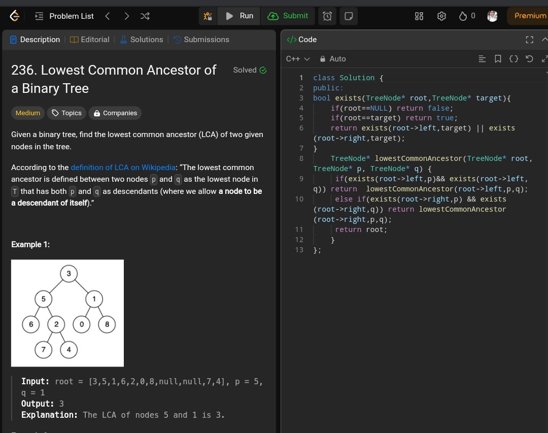 RishabhPal34339's tweet image. Day 15 of my #100daycode challenge
👉 Leetcode 236
👉 Learning BST lecture 2
#leetcode
#DSA
#WebDevelopment