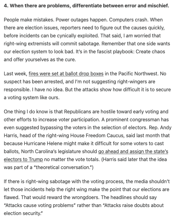 NewsJennifer's tweet photo. Here are smart guidelines for journalists to follow when election results start coming in.  Each one  is designed to keep MAGA lies from spreading while votes are counted.  Credit to @MarkJacob16 for putting this together ⤵️  Read/share.
https://t.co/EpiBWTb48g https://t.co/3UtesT4vFE