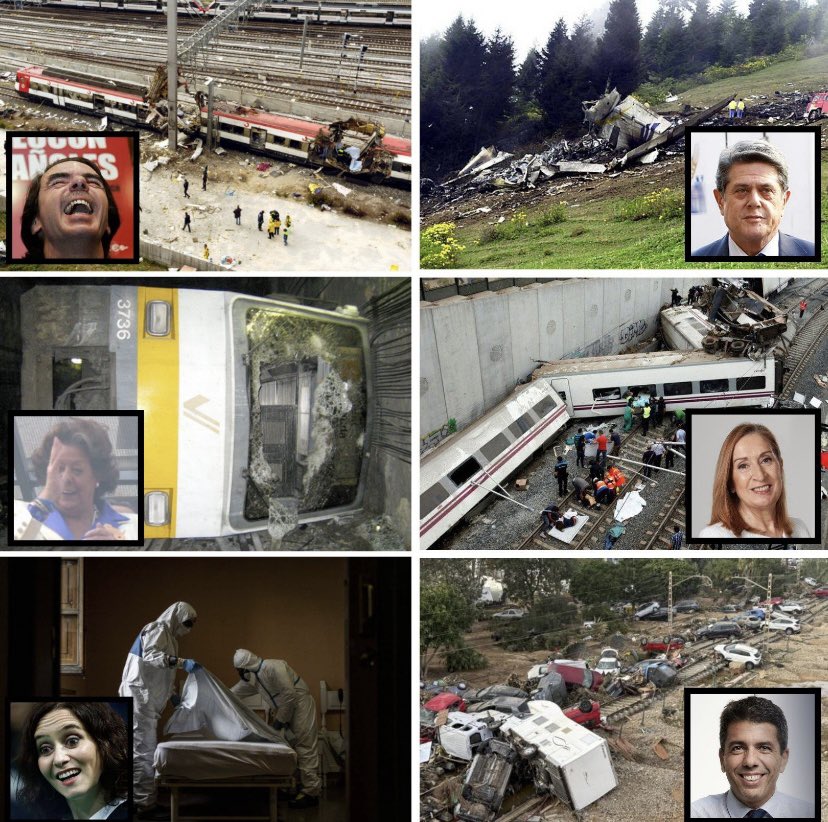 viquirepublica's tweet photo. Aznar , 11M : 193 morts i més de 2.000 ferits 
Ana Mato, vacuna hepatitis C: 4.000 pacients morts 
Federico Trillo, Yak-42 : 62 morts 
Rita Barberá, metro de València: 43 morts
M.Rajoy , atemptats a Rambles/Cambrils 17A : 16 morts i més de 300 ferits 
Ana Pastor, accident ferroviari del
tren Alvia : 80 morts i 140 ferits 
Ayuso, pandemia : 7.291 àvis morts 
Carlos Mazón , DANA : 211 morts ( fins avui ) 
….
Jo no se tu , pero a mi només de pensar-ho , em salten totes les alarmes