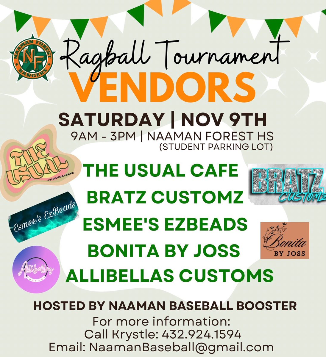 Come out to see these vendors at our 5th Annual Rag Ball Tournament This Saturday!!!