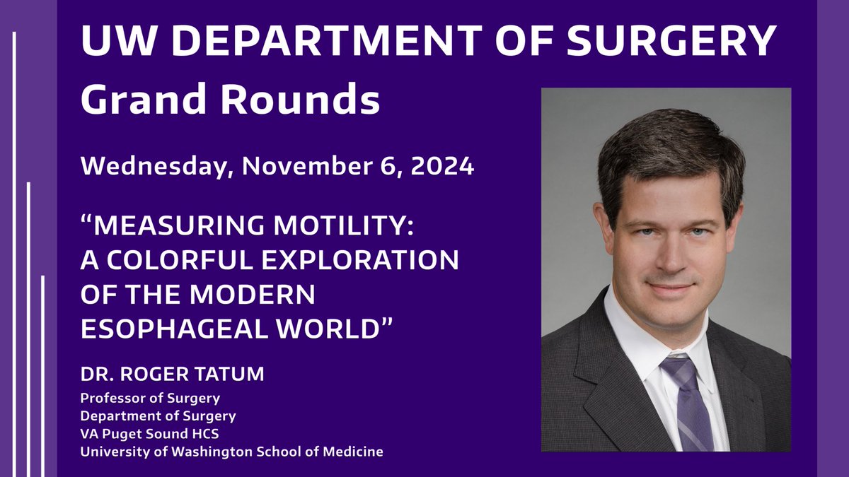 UW Department of Surgery (@uwsurgery) on Twitter photo Learn about esophageal motility disorders and measurement at this Wednesday's Dos Grand Rounds! Dr. Roger Tatum will present. bit.ly/3ArUEZE #dosgrandrounds <a href="/VAPugetSound/">VA Puget Sound</a> Learn about esophageal motility disorders and measurement at this Wednesday's Dos Grand Rounds! Dr. Roger Tatum will present. bit.ly/3ArUEZE #dosgrandrounds <a href="/VAPugetSound/">VA Puget Sound</a>