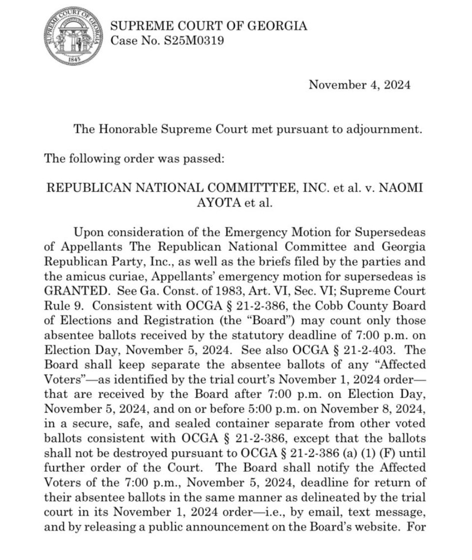 JohnBasham's tweet photo. BREAKING: GEORGIA SUPREME COURT SAYS DEMOCRAT COUNTIES THAT OPENED OVER WEEKEND TO COLLECT BALLOTS ILLEGALLY CAN NOT COUNT THEM!
The Georgia Supreme Court Reversed A Fulton County Judge Who Ruled Democrat Counties Around Atlanta COULD Count Absentee Ballots They Collected From The Deep Blue Areas By Opening Select Offices After The End Of Early Voting IN CLEAR VIOLATION OF STATE LAW.