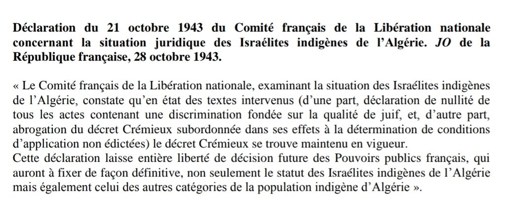 🔴 <a href="/jattali/">Jacques Attali</a> qui a servi François Mitterrand, décoré de la Francisque, laisse entendre que le Général de Gaulle serait antisémite. Or le 21 octobre 1943, le Comité français de libération nationale dirigé par le Général de Gaulle rappelle que l'abrogation du décret Crémieux par