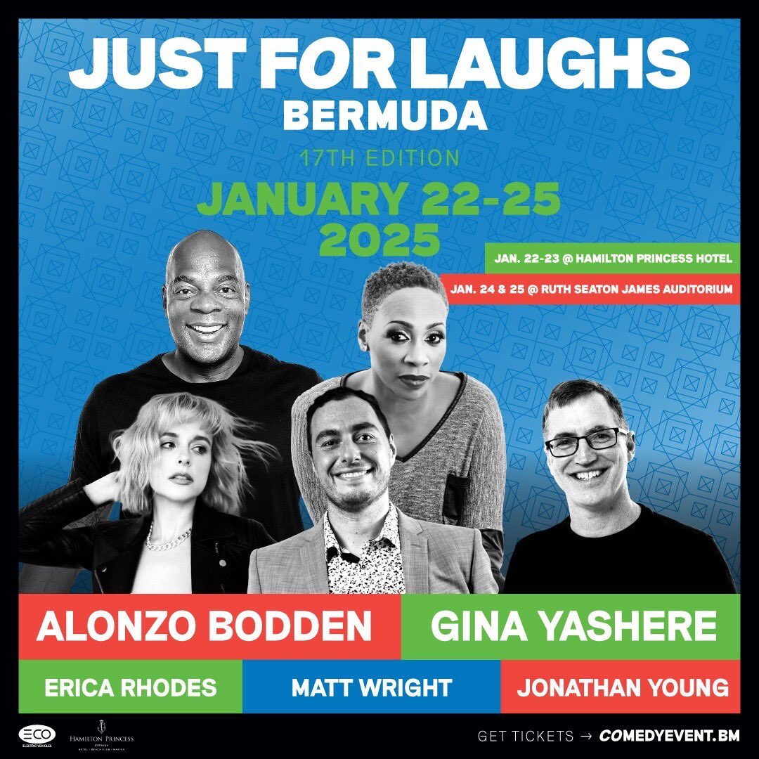AlonzoBodden's tweet photo. Just for Laughs Bermuda is back @jflbermuda! Tickets go on sale this Wednesday, Nov 6. 🎫 https://t.co/WlfxLafufG https://t.co/tzeCOTtULI