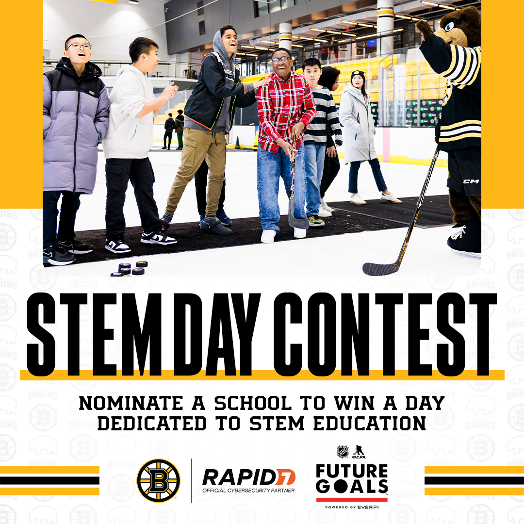 Nominate a local school dedicated to STEM education to be awarded an exciting and educational STEM Day hosted at Warrior Ice Arena presented by <a href="/rapid7/">Rapid7</a> and Future Goals. 

Submit your nomination by Friday for a chance to win.

Nominate - bostonbruins.com/stemdaycontest