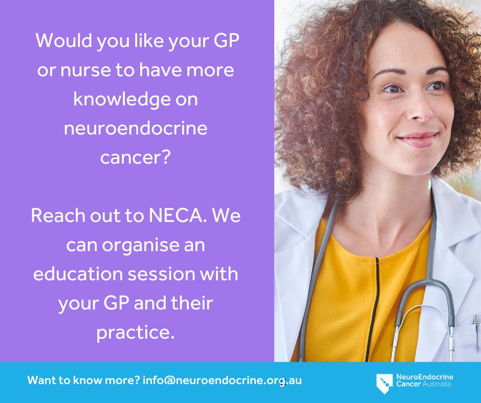 NeuroEndocrine Cancer Australia (@necanceraus) on Twitter photo Boost your team's knowledge of Neuroendocrine Cancer. NECA offers free educational sessions for GPs, nurses & healthcare professionals. Reach out if your practice could benefit. 📧 info@neuroendocrine.org.au or visit: ow.ly/kWnI50TSaCz #NETs Boost your team's knowledge of Neuroendocrine Cancer. NECA offers free educational sessions for GPs, nurses & healthcare professionals. Reach out if your practice could benefit. 📧 info@neuroendocrine.org.au or visit: ow.ly/kWnI50TSaCz #NETs