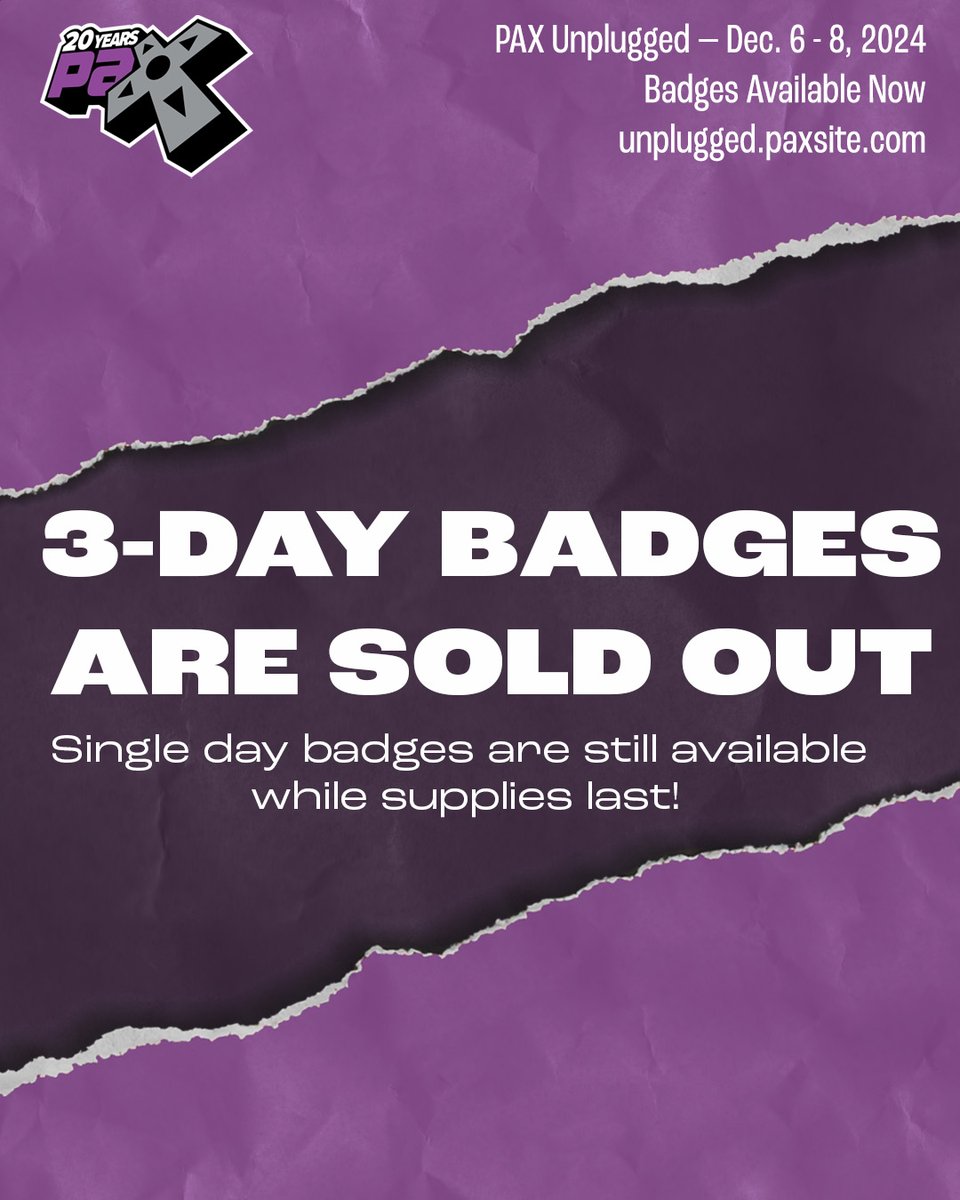 pax's tweet photo. Our party is filling up! Head on over to https://t.co/OM4QVGabyi now to check out Single-Day badge options. You won’t want to miss the #PAXUnplugged 2024 adventure! ⚔️ https://t.co/gOHzk2EPDF