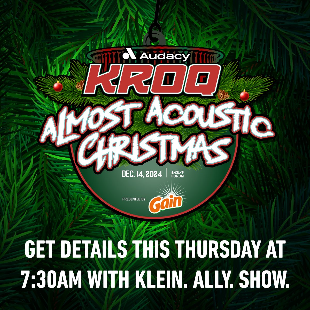 The World Famous KROQ (@kroq) on Twitter photo The 33rd Annual KROQ <a href="/almostacoustic/">KROQ Almost Acoustic Christmas</a> Christmas returns to <a href="/thekiaforum/">The Kia Forum</a> on Saturday, December 14th! Tune in to <a href="/kleinallyshow/">KLEIN.ALLY.SHOW.</a> this Thursday at 7:30am for the complete lineup and ticket info ⛄️ #kroqxmas The 33rd Annual KROQ <a href="/almostacoustic/">KROQ Almost Acoustic Christmas</a> Christmas returns to <a href="/thekiaforum/">The Kia Forum</a> on Saturday, December 14th! Tune in to <a href="/kleinallyshow/">KLEIN.ALLY.SHOW.</a> this Thursday at 7:30am for the complete lineup and ticket info ⛄️ #kroqxmas