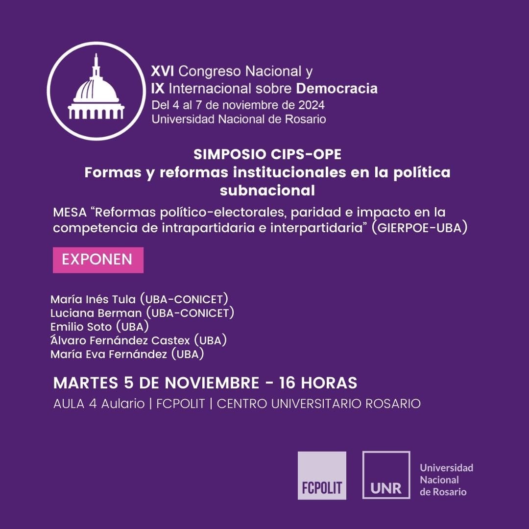 Mañana estaremos con <a href="/inestula1/">nechi</a> <a href="/emisoto96/">Emilio Soto</a> <a href="/aalvarofc/">Álvaro Fernández Castex</a> y Eva Fernández en la <a href="/FCPolitUNR/">FCPolit UNR</a> en el marco del #ConDemocracia presentando avances de investigaciones de reformas políticas y género. Pasen y vean 🙌