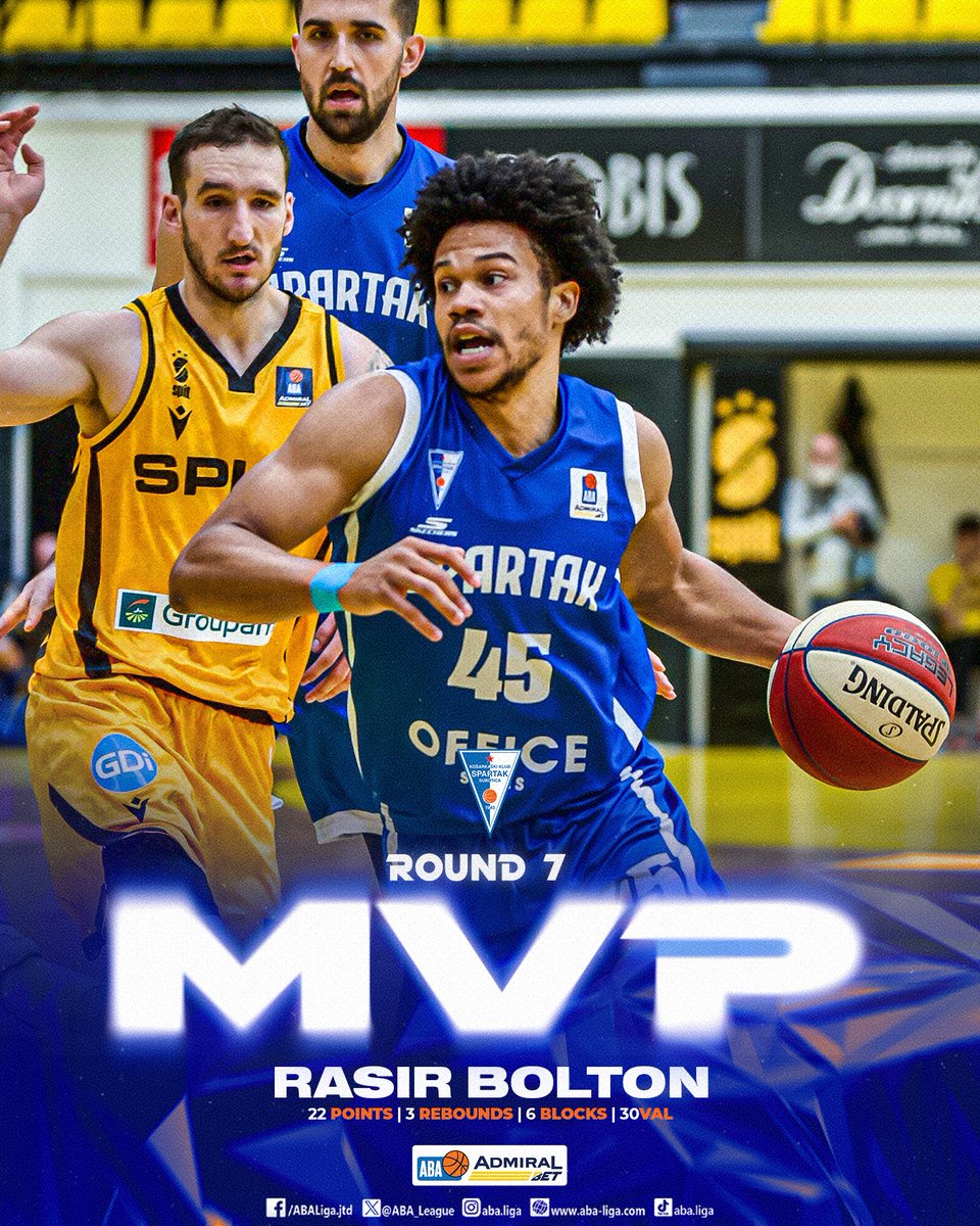 ABA_League's tweet image. Rasir Bolton of @kkspartak is the MVP of the AdmiralBet #ABALiga Round 7! Congratulations! 👏👏

More at: aba.tips/eqk #ABALiga