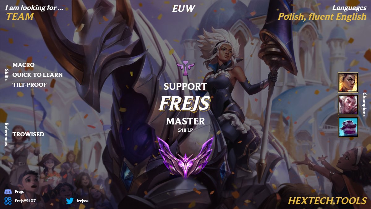 Hello,
I'm LFT as a support for 2025 
Mainly intrested in 2nd ultraliga but will consider all options 

References :
<a href="/Trowised_/">TROWISED</a> 

DM me for more info here on discord: Frejs2
❤️&amp;📷 Appreciated