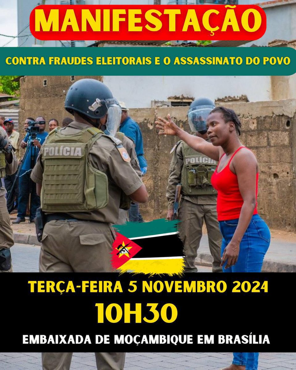 Angolans have joined Mozambique's struggle and are organizing several solidarity protests in the diaspora. 

New protests have already been called in Portugal, Brazil, England and France.
#MozambiqueElections
