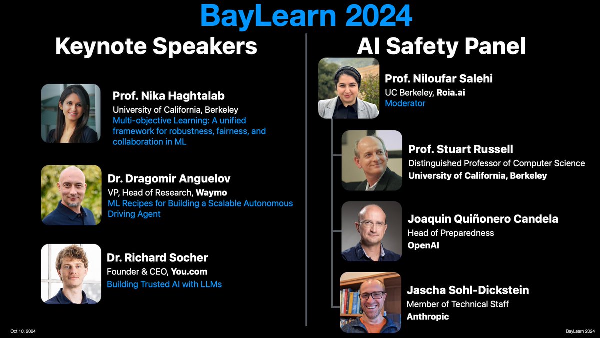 jerremy's tweet photo. On behalf of the BayLearn 2024 organizing team, I am pleased to announce that videos of the talks from BayLearn 2024, hosted by Apple in Cupertino on October 10th, are now online. Enjoy! https://t.co/a7CKQjpw9N
#BayLearn #BayLearn2024 https://t.co/p6FpXgAJXU