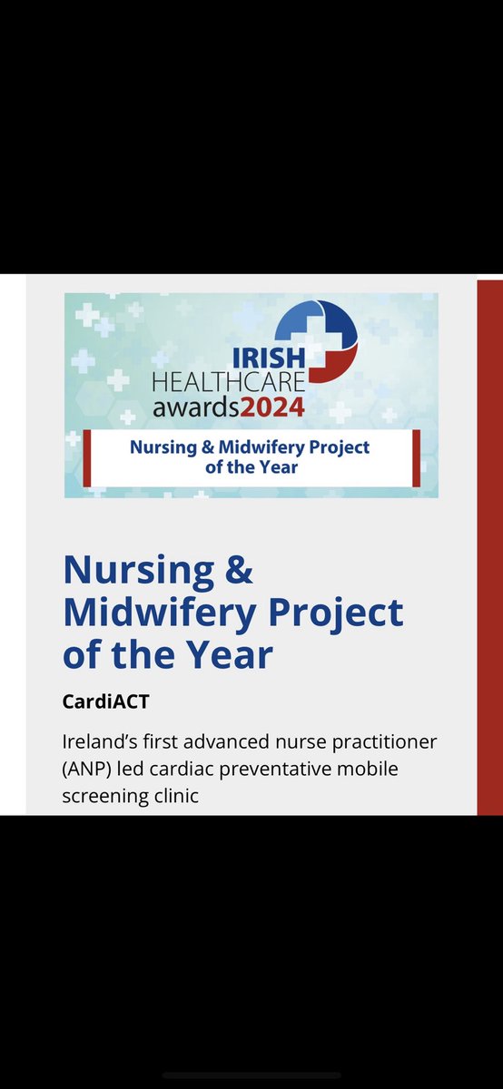 Deirdre McGuone-Kiely (@deirdremcguone) on Twitter photo 🎉CardiACT has been shortlisted <a href="/HealthAwardsIrl/">Irish Healthcare Awards</a> in the Nursing Project of the Year category <a href="/TCD_SNM/">School of Nursing & Midwifery, TCD</a>
We’ve screened over 500 patients this yr in communities throughout Ireland . Our mission is to make screening more accessible and affordable <a href="/IMT_latest/">Irish Medical Times</a> 🎉CardiACT has been shortlisted <a href="/HealthAwardsIrl/">Irish Healthcare Awards</a> in the Nursing Project of the Year category <a href="/TCD_SNM/">School of Nursing & Midwifery, TCD</a>
We’ve screened over 500 patients this yr in communities throughout Ireland . Our mission is to make screening more accessible and affordable <a href="/IMT_latest/">Irish Medical Times</a>