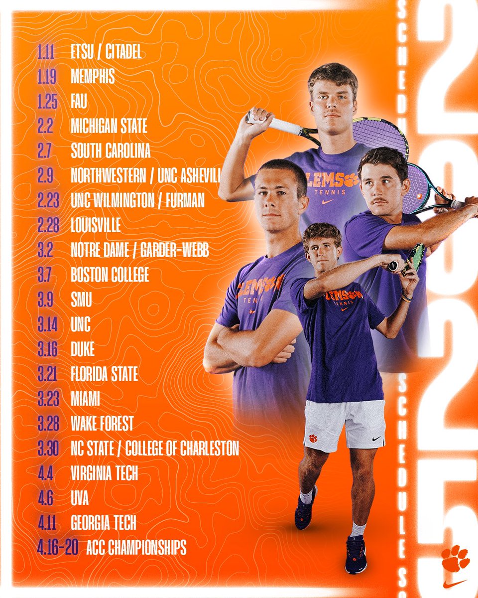 ClemsonMTennis's tweet image. It’s official, the 2025 schedule is HERE ‼️
So much to look forward to this Spring! 🐅