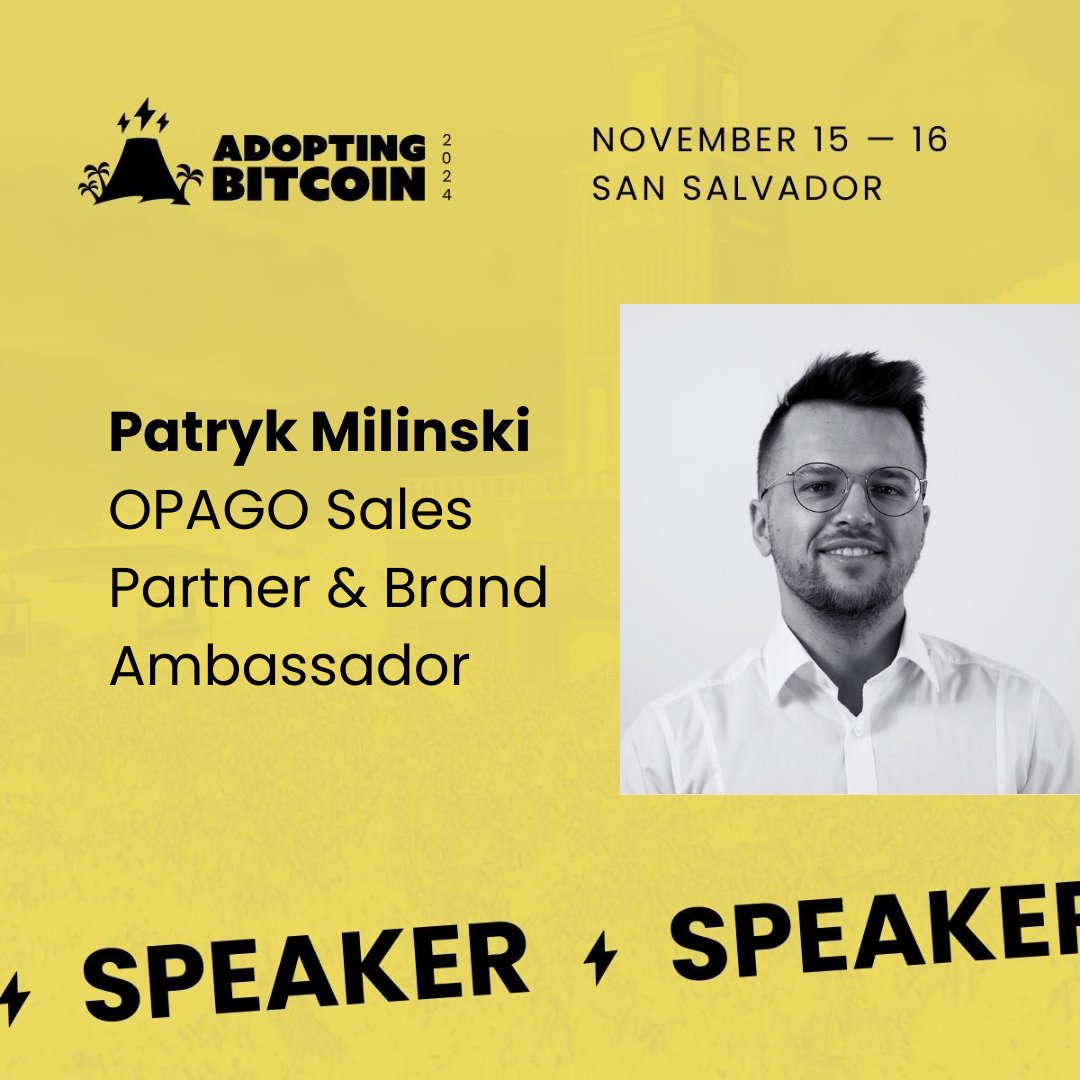 🙌 SPEAKER ANNOUNCEMENT 

Welcoming Patryk Milinski to #AB24! ⚡️

Patryk’s journey in Bitcoin includes experience in mining and a strong focus on tax solutions for Bitcoin users. 

Now a Sales Partner &amp; Brand Ambassador at <a href="/OpagoPay/">OPAGO</a>, he’s bringing his passion for Bitcoin to El