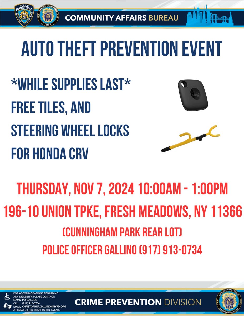 🚨 Attention Honda CR-V Owners! 🚗 Join us for an exclusive Tile &amp; Steering Wheel Lock event on 11/7. Supplies are limited—check our flyers for details! 🔑 #HondaCRV #SafetyFirst