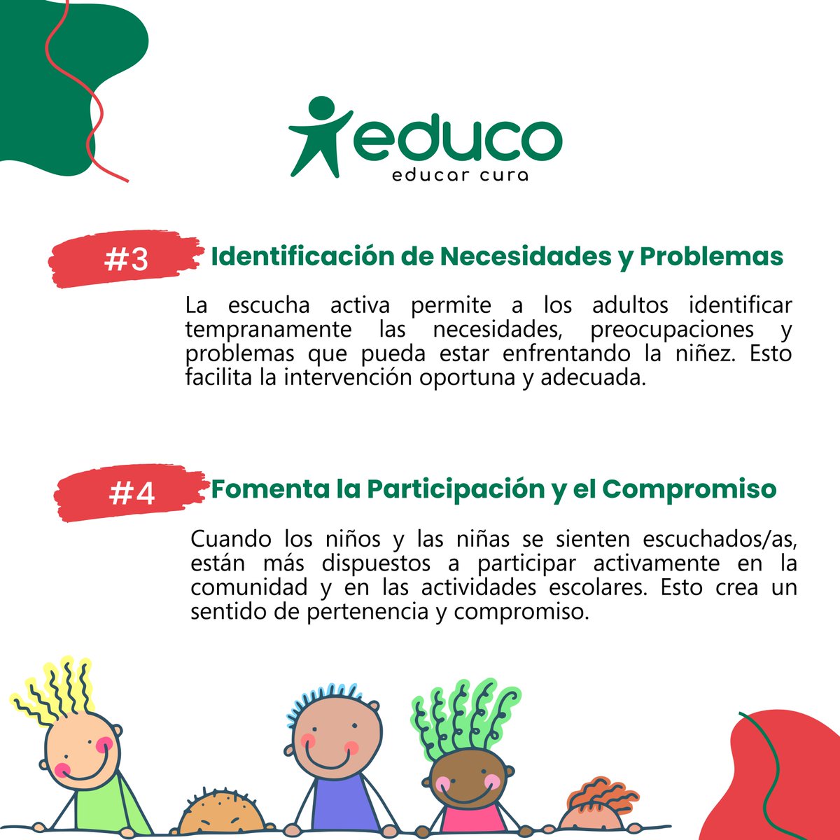 Escuchar a la niñez es clave para construir hogares más fuertes.​
​Además, escucharlos nos ayuda a comprender mejor sus necesidades y preocupaciones, promoviendo una crianza basada en el respeto y el diálogo.​
#EducarCura #YoEducoConAmor