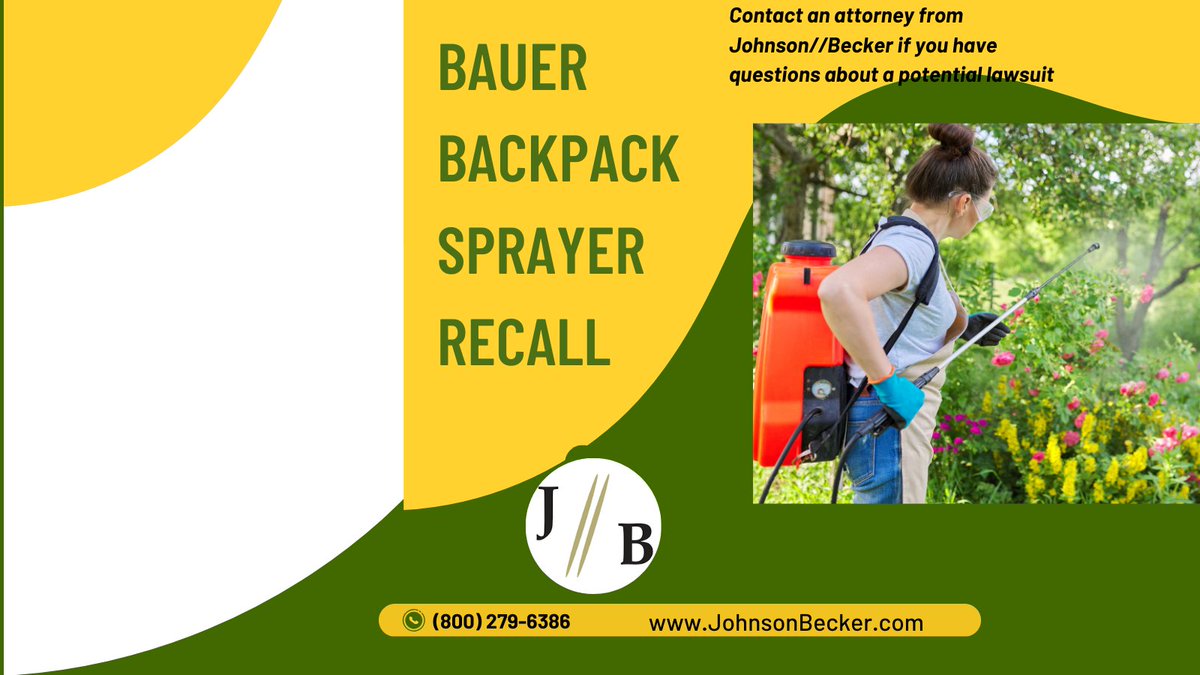 JohnsonBecker's tweet photo. Bauer 20V Battery-Powered 4-Gallon Backpack Sprayers have been recalled. Contact an attorney from Johnson//Becker if you have questions about a potential lawsuit.
https://t.co/6zw8NFFWDA
#Attorney #Lawyer #ProductLiability #Injury #LithiumIon https://t.co/Zi6xBQBWrY