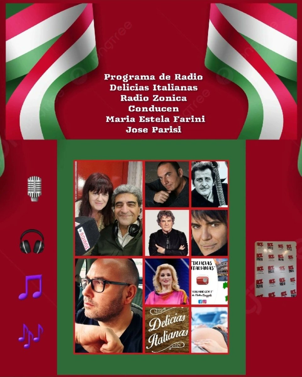 🎧🇦🇷🇮🇹 Mañana Martes 5/11 15 hs.Arg. 19 hs. It. en Delicias Italianas <a href="/RADIOZONICA/">#RadioZonica #Zonica➕</a>  Seleccion de Musica Italiana <a href="/iva_zanicchi/">Iva Zanicchi</a>
Domenico Modugno Mango <a href="/lealiofficial/">Fausto Leali</a> 
<a href="/renatozer0/">Renato Zero</a> y Entrevista con <a href="/alexzuccaro/">alex zuccaro</a> #40años de #Carrera Con Estela Farini y Jose Parisi