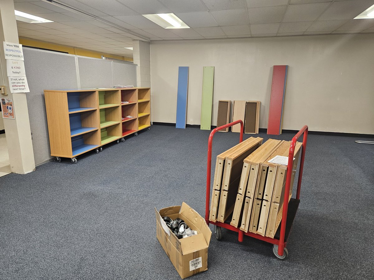 First day of library installation at #WestZD6 is in the books! I can't wait to see students learning in our new space once the work is complete.  #WestIsBest <a href="/JedwardsJoseph/">Joseph Edwards</a>