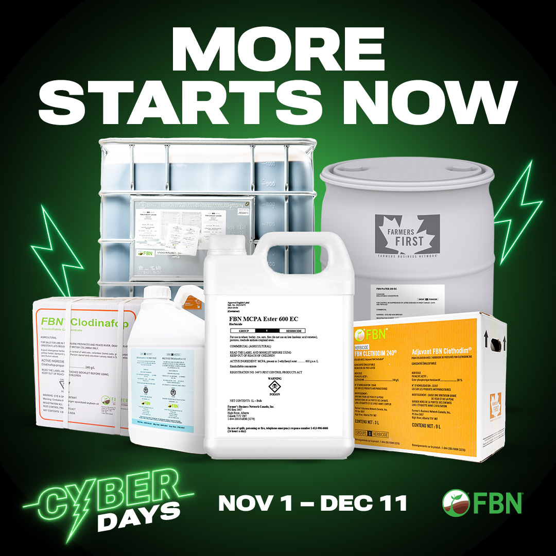 Get ahead of next spring’s input orders during FBN Cyber Days. Now thru Dec. 11, get special pricing, 0% input financing and 4% EFT discounts on select herbicides, adjuvants, fungicides and nutritional products.  
Shop today bit.ly/48Axa11 
#farmersfirst #FBNCyberDays