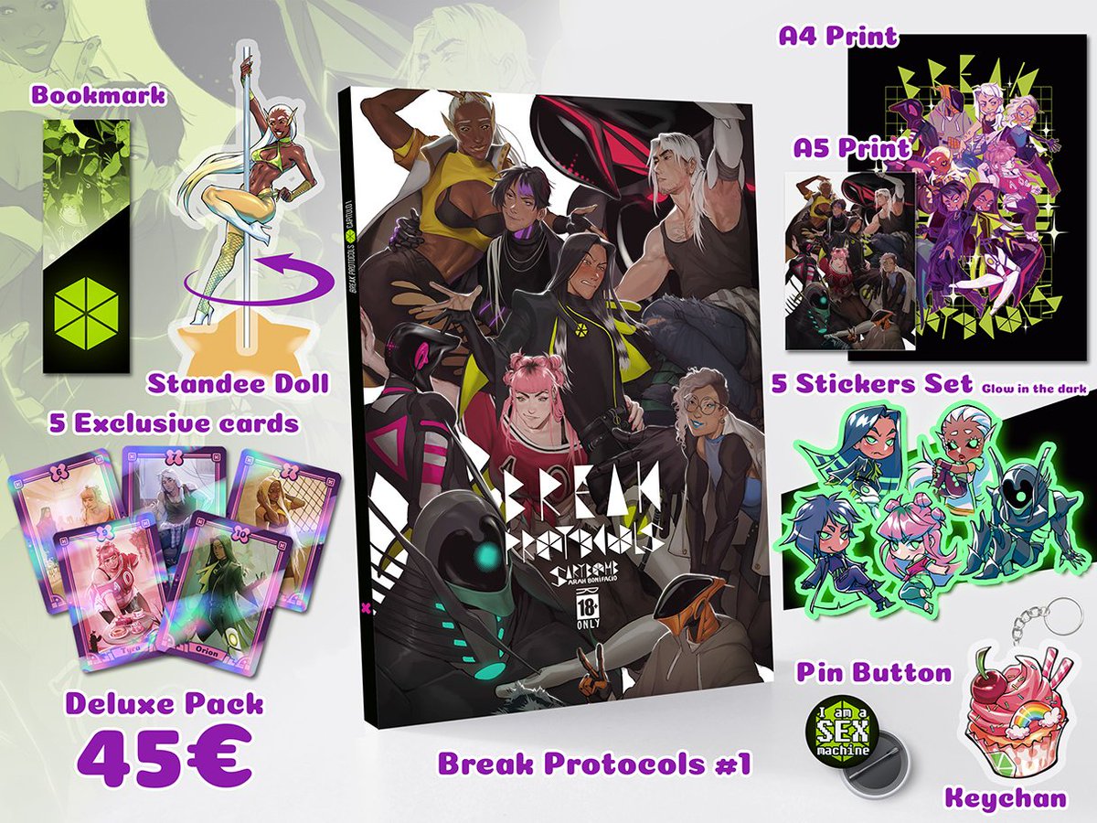 💚English: sextories.net/en/product/pre…
💚Spanish: sextories.net/product/precom…
You'll see that there's a few packs available. You can purchase the standard pack or the deluxe one with merchandising. I designed a few thingies for the second one that I'm in love with...