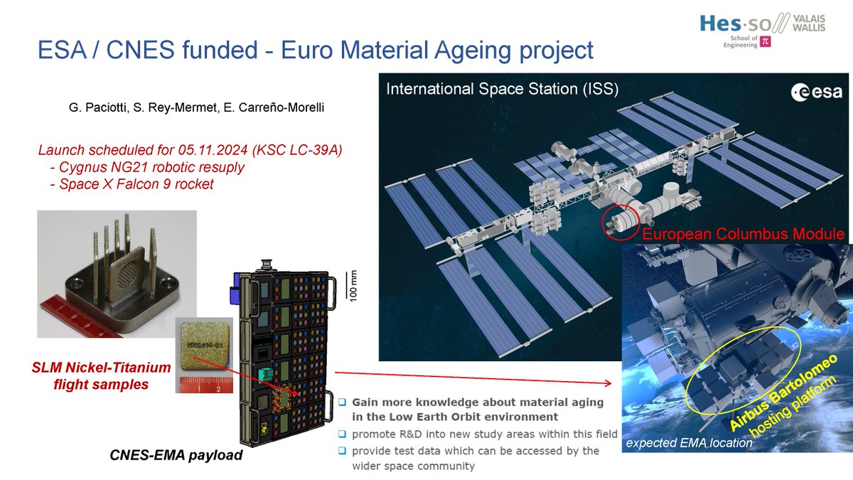 Efraín Carreño-Morelli (@carrenomorelli) on Twitter photo First 3Dprinted Nitinol parts to be sent to the space!
Our LPBF processed parts are integrated in the Euro Material Ageing Project from <a href="/EuropeanSpaceA1/">European Space Agency</a>. Launch with <a href="/SpaceX/">SpaceX</a> CRS-31 in some few hours. Let's keep our fingers crossed!
<a href="/GabrielPaciotti/">Gabriel Paciotti</a> @SamuelReyMermet
<a href="/hessovalais/">hessovalais</a> First 3Dprinted Nitinol parts to be sent to the space!
Our LPBF processed parts are integrated in the Euro Material Ageing Project from <a href="/EuropeanSpaceA1/">European Space Agency</a>. Launch with <a href="/SpaceX/">SpaceX</a> CRS-31 in some few hours. Let's keep our fingers crossed!
<a href="/GabrielPaciotti/">Gabriel Paciotti</a> @SamuelReyMermet
<a href="/hessovalais/">hessovalais</a>