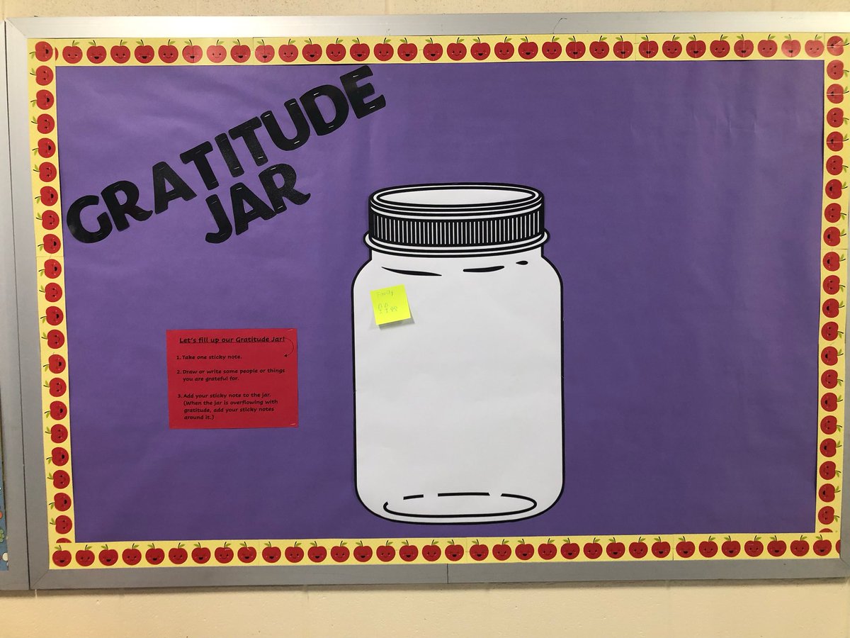Kudos to my awesome assistant Alli for finding a creative way to promote the November Resiliency Characteristic of the Month!Have you filled up your Gratitude Jar lately?