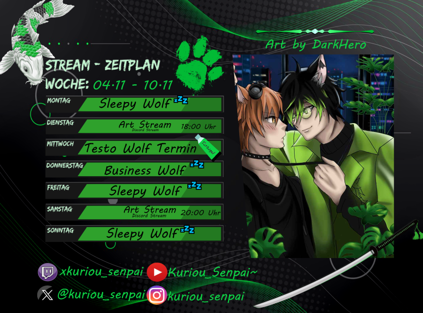 kuriou_senpai's tweet image. Hier ist mein Aktueller Streamplan für diese Woche, aus Gründen die ich nicht weiter erläutern möchte werden die Streams erstmal nur auf Art Streams begrenzt sein und ausschließlich in Discord stattfinden

Wir Zeichnen das Artwork für den Lieben Malvyni weiter!

#GERVTuber #Ström