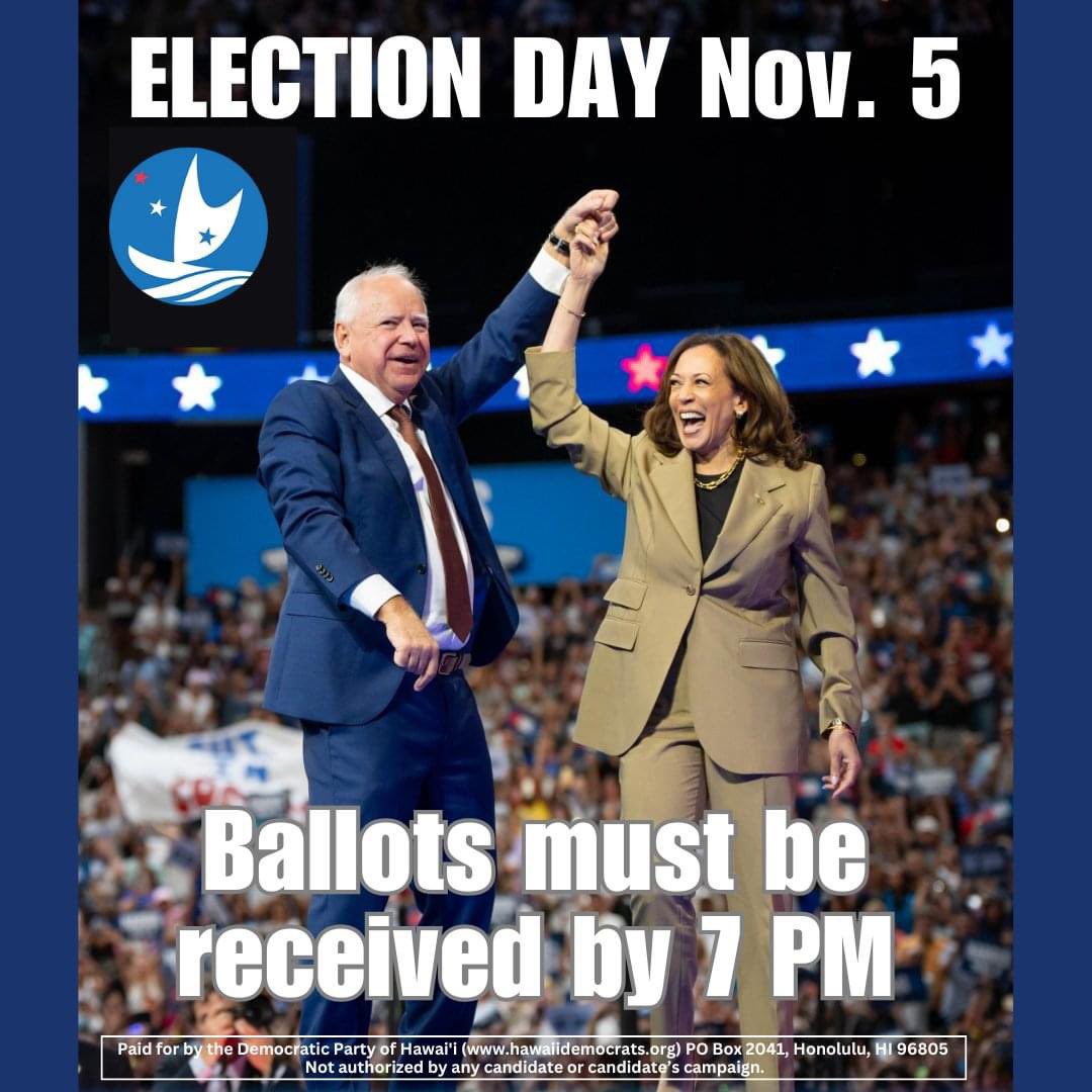 Still have your ballot?
Want to vote in person, or need to register to vote visit a Voter Service Center

Nearest Ballot Drop Box (boxes close 7PM Nov 5) or Voter Service Centers are open 7AM – 7PM: elections.hawaii.gov/voter-service-… 

#EveryVoteMatters
#VoteBlue2024ProtectWomensRights