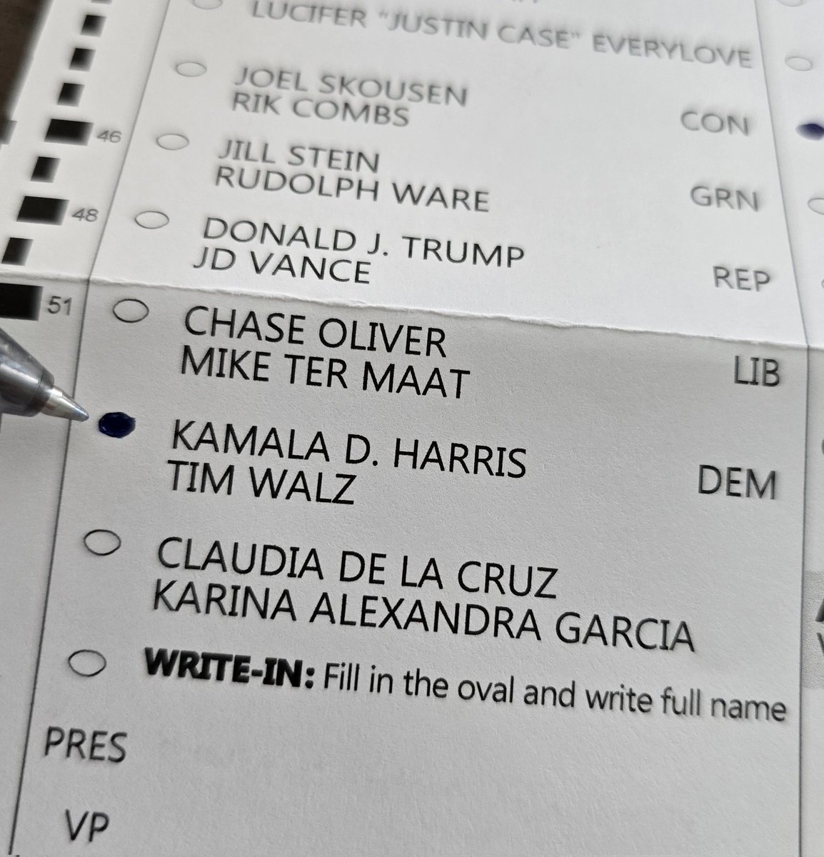 Kamala can crack an egg with one hand and Tim daily drives a 1979 international harvester he rebuilt himself. 

- She has a plan for the economy that doesn't involve the words "trickle down". 

- both pack heat in more ways than one. 

I'm very happy to vote for Harris Walz 2024.