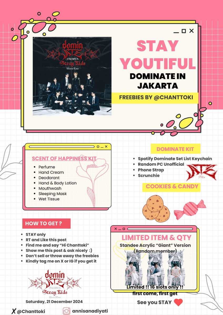 Chanttoki's tweet photo. ✿DominATE in JAKARTA✿

Freebies by : @Chanttoki

🗓 : December 21st, 2024
🏟 : GBK Madya Stadium
⏰ : TBA (Before Soundcheck)

See you STAY ❤️👋
Pls RT &amp; Like

#dominATE_Jakarta #Straykids #스트레이키즈 #dominATE https://t.co/ogsDG0F1QH
