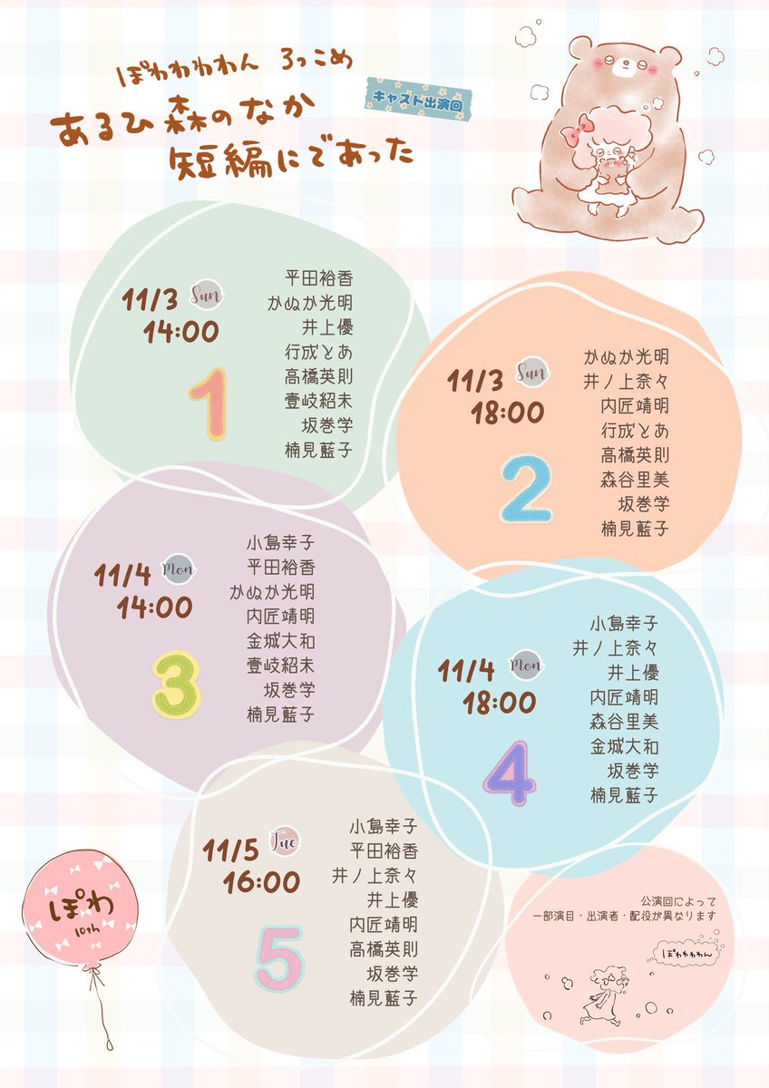 【当日券のご案内】

キャンセル分+制作開放席を合わせまして、9席ご用意がございます。
観劇ご希望のお客様は、15:30に直接せんがわ劇場へお越しください。
千秋楽、気合いを入れて皆様のお越しをお待ちしています！

#ぽわろっこめ
#ぽわわわわん