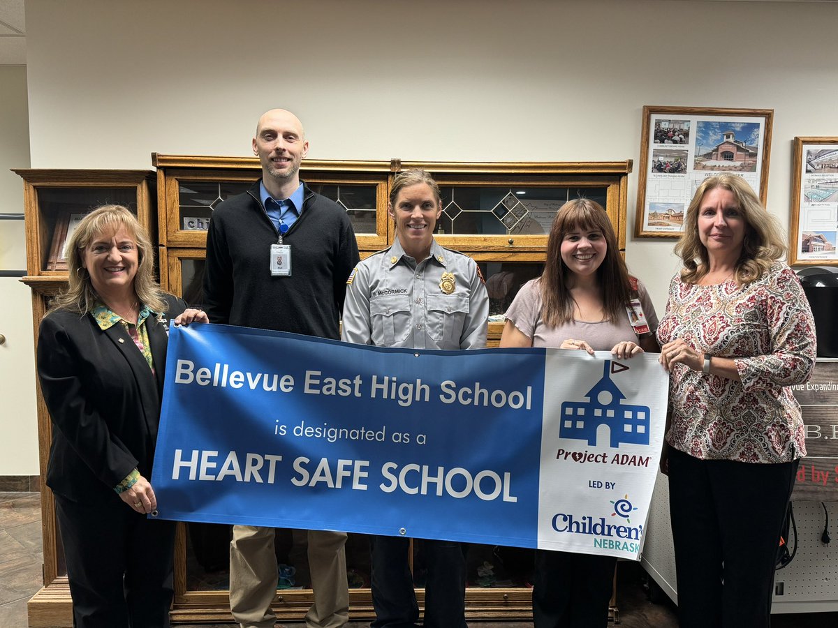 Thank you <a href="/ChildrensNE/">Children's Nebraska</a> and Bellevue Fire Department for your support with helping <a href="/ChieftainNation/">Bellevue East</a>  and <a href="/TbirdEMPIRE/">Bellevue West</a> become Heart Safe Schools. Each school has implemented Cardiac Arrest Emergency Response Teams. #ProjectAdam #AED <a href="/Nurse_Kala/">Kala Brown</a>