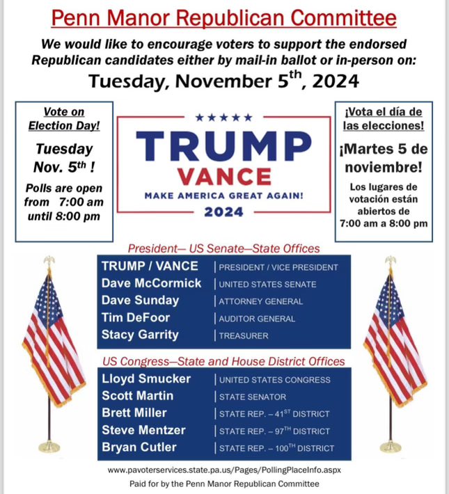 ScottFMartin's tweet photo. Tomorrow, Tuesday November 5th, is the day to head to the polls and let your voices be heard through your vote!  Polls are open across the 13th Senatorial District and all of Pennsylvania from 7:00am until 8:00pm.  As long as you’re in line by 8:00pm you are legally allowed to vote.  Let’s have record turnout today!  If you need help finding your polling location, please click the link below;

https://t.co/GHD8hJ7X8X