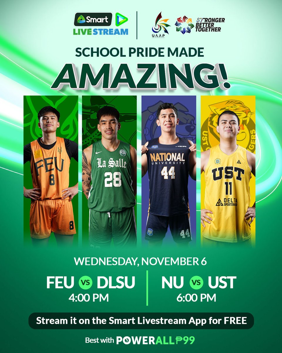 LiveSmart's tweet photo. Say it loud and proud as you cheer on your team at the UAAP Season 87 Men’s Basketball League! 📣
Register to Power All 99 and catch the games on November 6, 2024 LIVE for FREE on the Smart LiveStream App.
Load now here: https://t.co/xXbUvYitHQ
#SmartUAAP https://t.co/RHwIzN4Adg