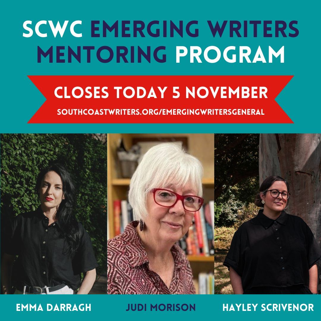 Last chance to apply for our Emerging Writers Mentoring Program: applications close TODAY!

This is an unmissable opportunity to receive 10 hours of mentoring from one of our local award-winning authors, Emma Darragh, Judi Morison, or Hayley Scrivenor. 

southcoastwriters.org/emergingwriter…