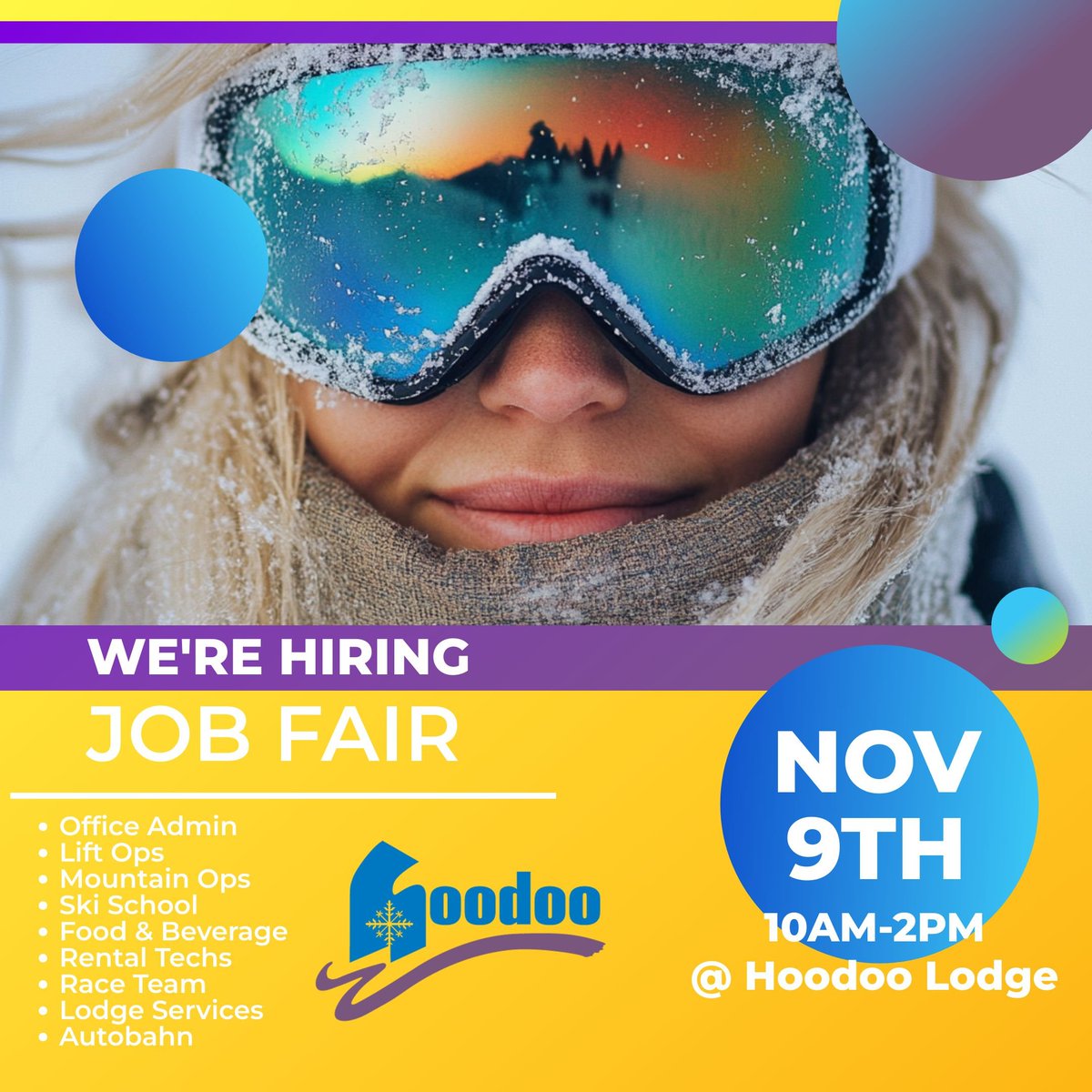 Stop by the annual Hoodoo Job Fair this Saturday, Nov. 9, 10 am - 2 pm. We'd love to have you join the Hoodoo team! 

Go to skihoodoo.com/employment for details

#ski #snowboarding #winter #oregon #pnw #jobs #nowhiring