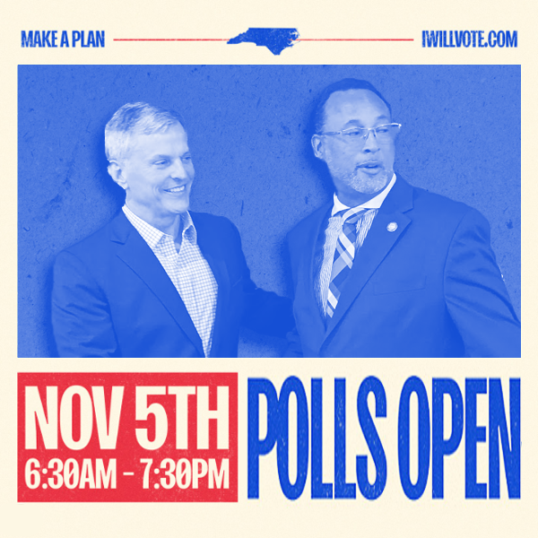 Election Day is here, and it’s our time to make a difference! Polls are open from 6:30 am to 7:30 pm!
📷 Got questions about voting? Call the Voter Protection Hotline at 1-833-VOTENC (1-833-868-3462) for help.
📷 Need to find your polling location? vt.ncsbe.gov/PPLkup/
